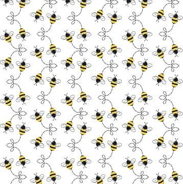 Buzzy Bee Seamless repeating vector pattern on a white background Illustrazione stock