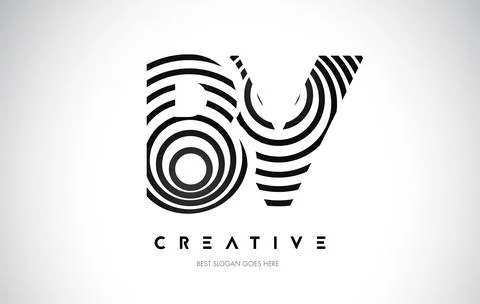 BV Lines Warp Logo Design. Letter Icon Made with Black Circular Lines. Stock Illustration