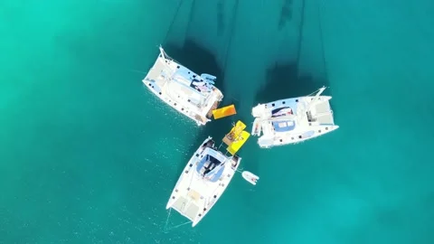 BVI's Sailing Adventure (2 of 2): Catamaran Party On The Water Zoom In Video stock 230098358