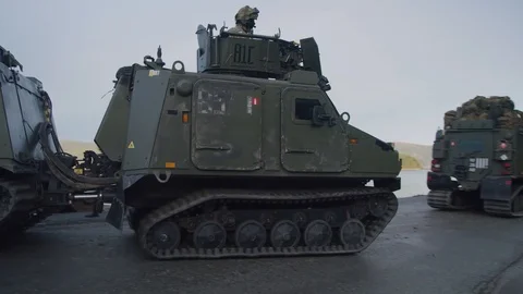 BVS 10 Viking vehicles lining up in convoy formation Stock Footage 112126981