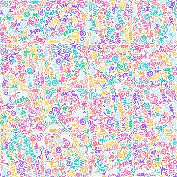 BW 90s Squiggle Scribble Color Seamless Pattern Illustrazione stock