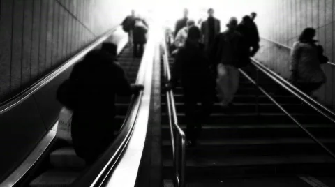 B&amp;W back lit escalator and stairs Stock Footage 365712