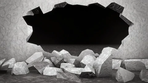 BW Breaking Wall with Dust Intro Logo Motion Background Stock Footage 115554170