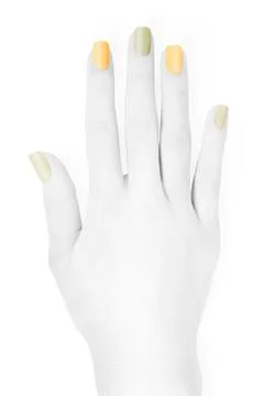 BW hand with colored nails Foto stock
