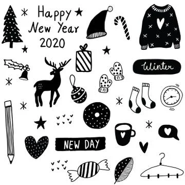 B&W Happy New Year elements Stock Illustration