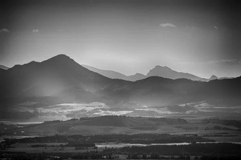 BW mountains view Foto stock