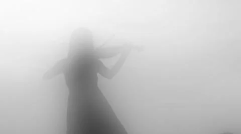 B&amp;W Silhouette Violinist - Loop Stock Footage 48532239