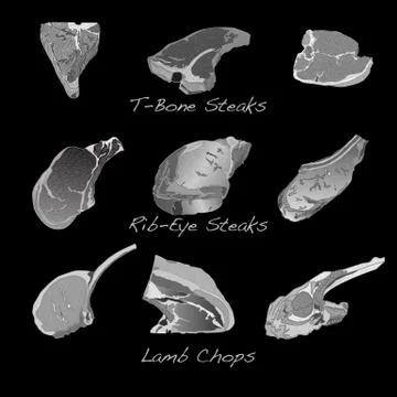 BW steaks set Stock Illustration