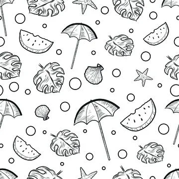 B&amp;W Umbrella and Beach Pattern Illustrazione stock