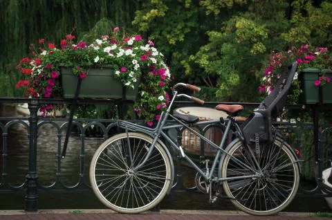 Bycicle on a bridge Stock Photos