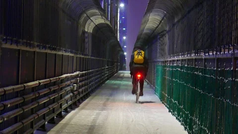 Bycicle during winter on brige Stock Footage 125549788