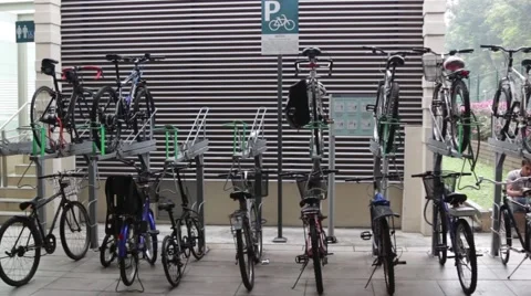 Bycicle stand, stocking them Stock Footage 58148123