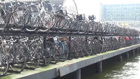 Bycicles put in a row Stock Footage 94286980