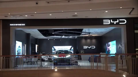 BYD Auto 3 car on display Stock Footage 279533524