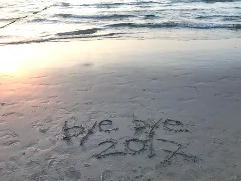 “bye bye 2017” on the beach Stock Photos