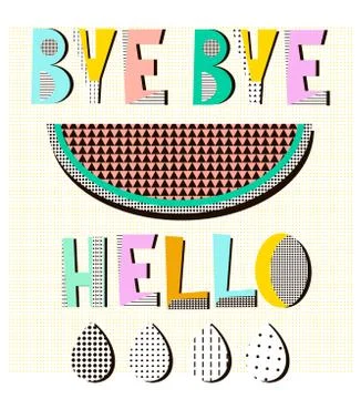 Bye bye summer,hello autumn poster in geometric style with modern shapes. M.. Stock Illustration