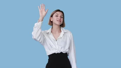 bye gesture air kiss girl waving goodbye... | Stock Video | Pond5