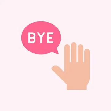 Bye Hand Wave Icon in Pink Speech Bubble on Light Background Stock Illustration