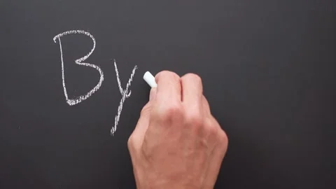 Bye handwritten with chalk on black board Stock Footage 285949587