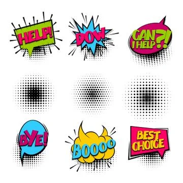 Bye set colored comics book balloon Stock Illustration