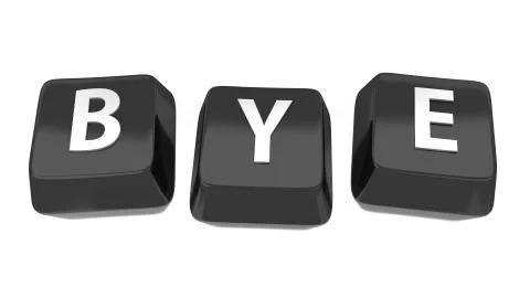 Bye written in white on black computer keys. 3d illustration. isolated backgr Stock Illustration