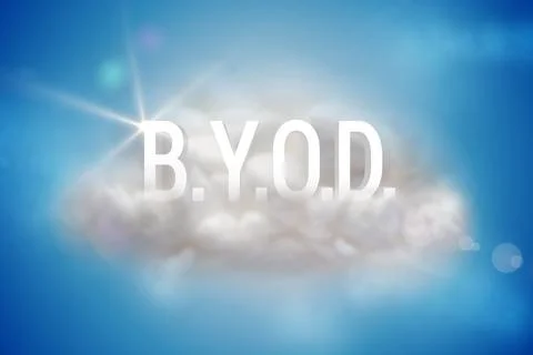 BYOD on a floating cloud on blue background Stock Illustration