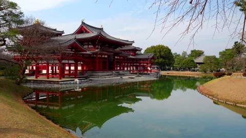 Byodo-in Temple Lake Reflection on Winter Morning in Uji, Japan Stock Footage 332773499