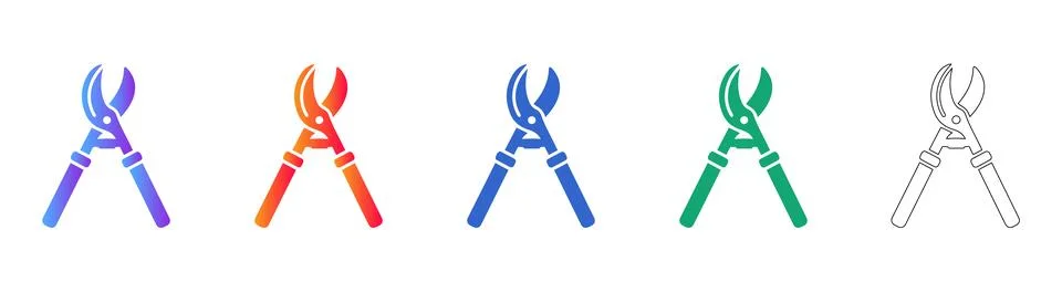 Bypass Pruning Shears Icon Set for Landscaping Stock Illustration