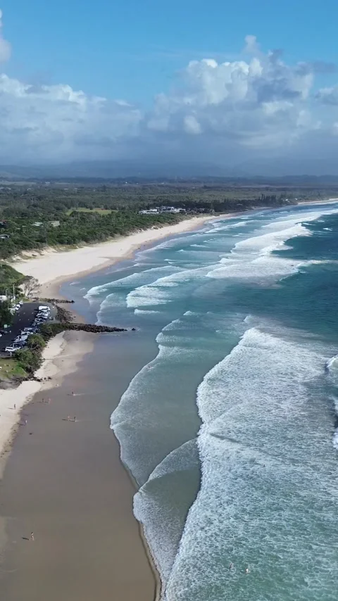 Byron Bay Beach and Rolling Ocean Waves Stock Footage 334906057