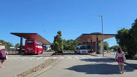 Byron Bay Bus Interchange with Double-Decker, Byron Bay, Australia 8K Stock Footage 299148869