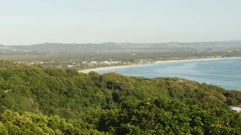 Byron Bay Lighthouse View to Byron town and Hinterland Stock Footage 84588755