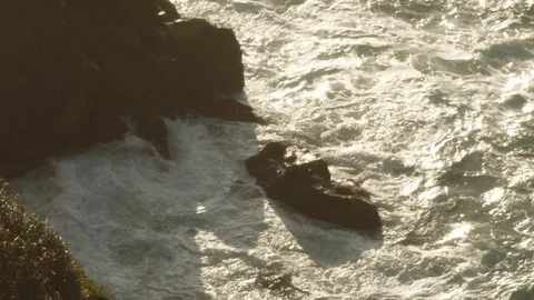 Byron Bay Lighthouse View Waves Crashing over Rocks Stock Footage 84594042