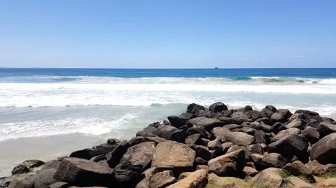 Byron Bay Main Beach with Rocks New South Wales Australia 4K Stock Footage 61765985