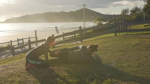 Byron Bay Main Beach Sunrise Beach Run SLOMO 7 Stock Footage 84875802