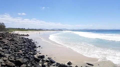 Byron Bay Main Beach waves and rocks 4k Stock Footage 61765632