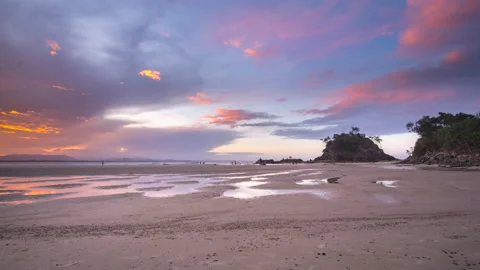 Byron Bay, spectacular timelapse sunset at The Pass, 6k Stock Footage 237295441