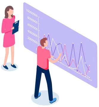 Bysiness people at work analyzing statistical indicators, checking report Stock Illustration