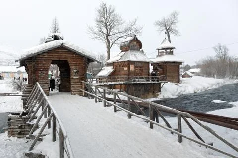 Bystrinsky Ethnographic Museum. Esso Village, Kamchatsky Krai Foto stock