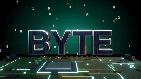 BYTE 3D Text with Binary Data on a Circuit Board Stock Illustration