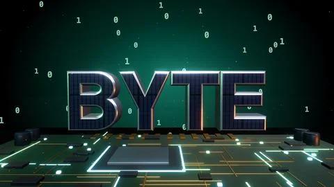 BYTE 3D Text with Binary Data on a Circuit Board Stock Illustration