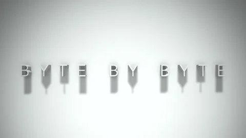 Byte by byte 3D title animation white text on a white background Stock Footage 299757964