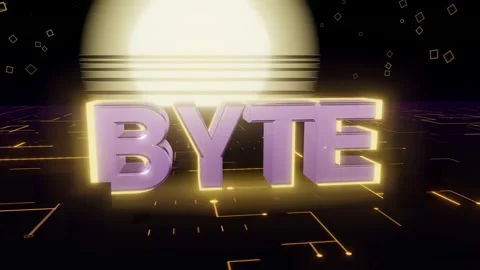 BYTE Neon Grid 3D Tech Typography on Circuit Board Loop Stock Footage 345417633