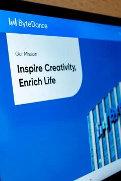 Bytedance corporate mission statement on computer screen 写真素材