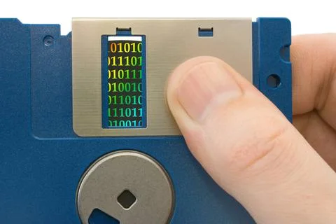 Bytes on disk in hand Bytes on disk in hand, isolated on white background ... Foto stock