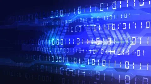 Bytes of zeros and binary units pass through the network. High-tech digital n Stock Illustration