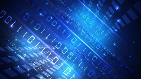 Bytes of zeros and binary units pass through the network. High-tech digital Stock Illustration