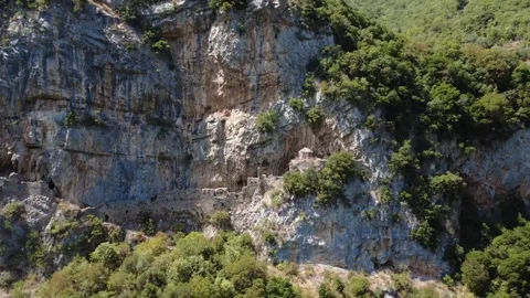 Byzantine Orthodox Monastery Built Into Mountain Vídeo Stock 325226466