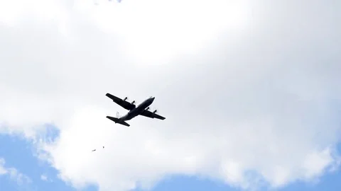 C-130 Hercules dropping parachutists over Romania Video stock 84259252