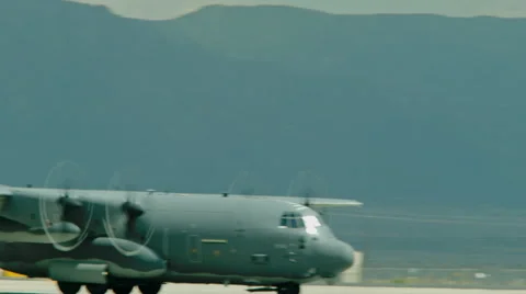 C-130 Hercules Take Off Stock Footage 64553876