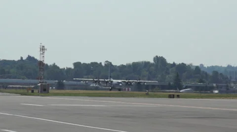 C-130 Takeoff, C130 Hercules Transport Aircraft on runway Stock Footage 44255190